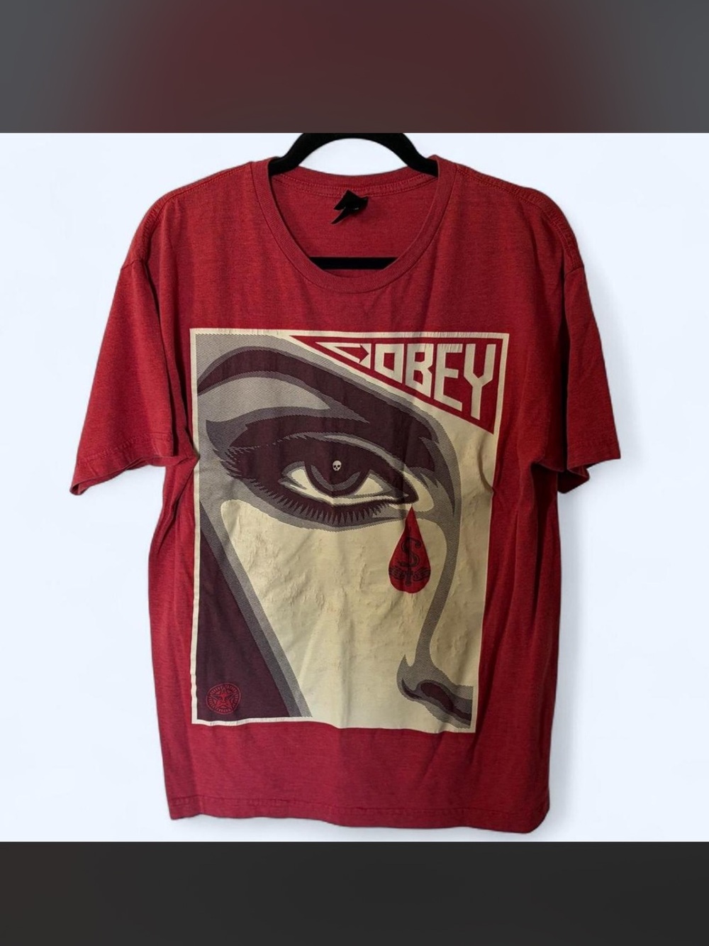 Obey Red Graphic Tee with Eye Print